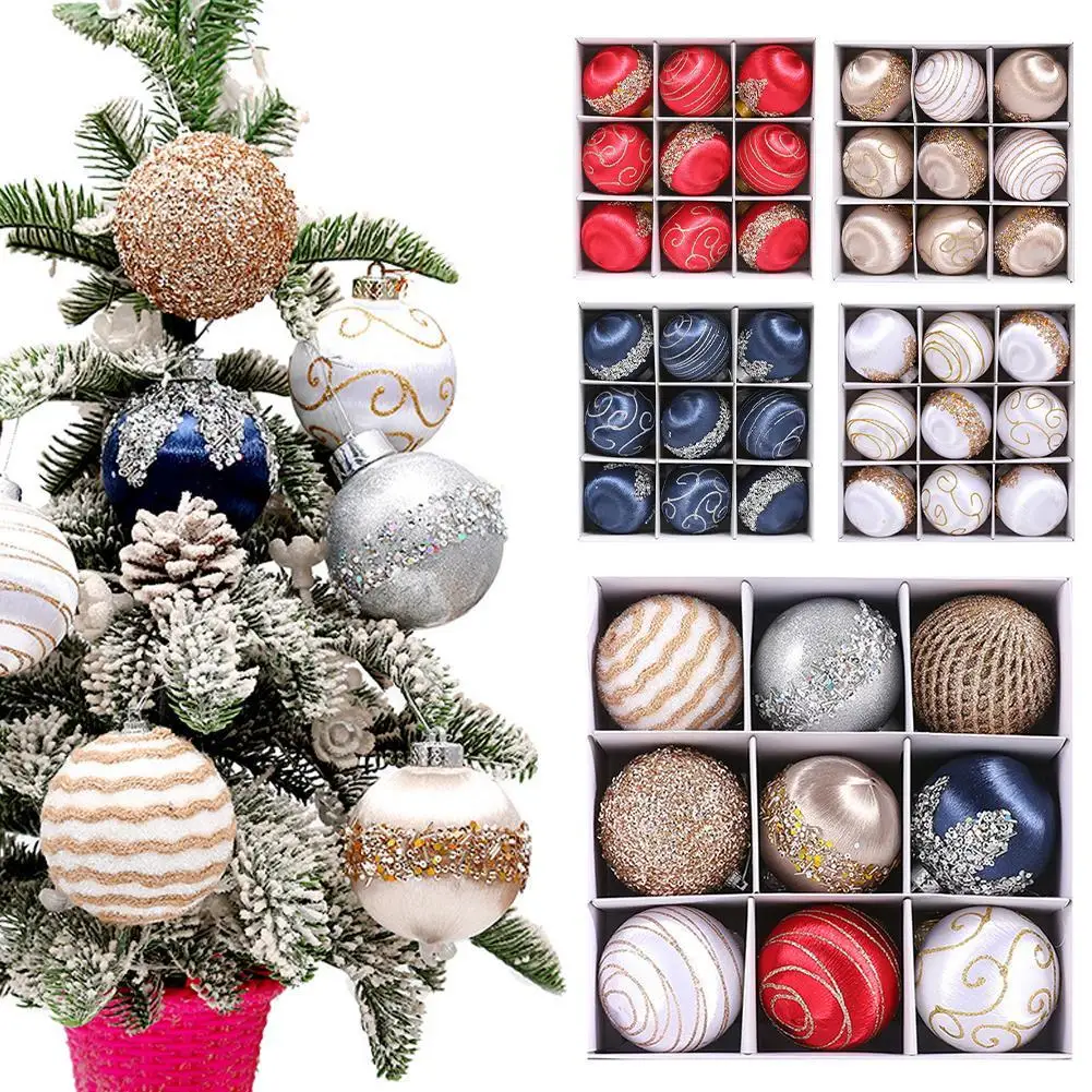 

9pcs New Christmas Foam Balls Pink Red White Balls Ornament Xmas Tree Hanging Pendnat Navidad New Year Gift 2024 Party Gifts