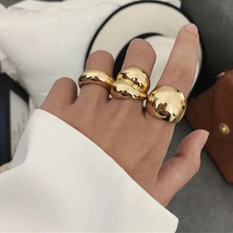 Geometric Irregular Exaggerated Metal Rings for Women Shiny Gold Silver Color Punk Rings Jewelry Accessories Gifts gold color rings silver ring finger ring gold color ring adjustable rings