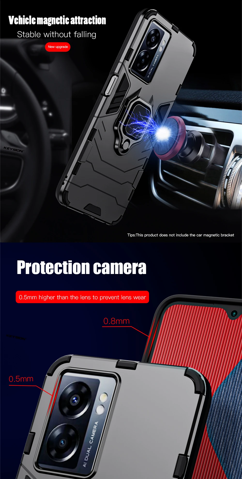 KEYSION Custodia antiurto per OPPO A77 5G A57 4G Silicone + PC Anello in metallo Supporto Cover posteriore per Realme Q5i V23 5G_voghion.com