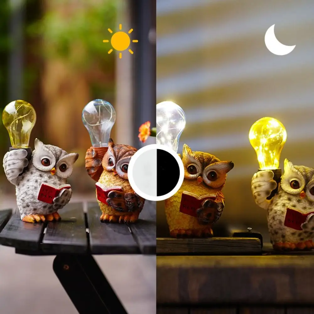 

Solar LED Garden Owl Statue Courtyard Decoracion Resin Owl Reading a Book Figurine Garden Decor Animal Pattern