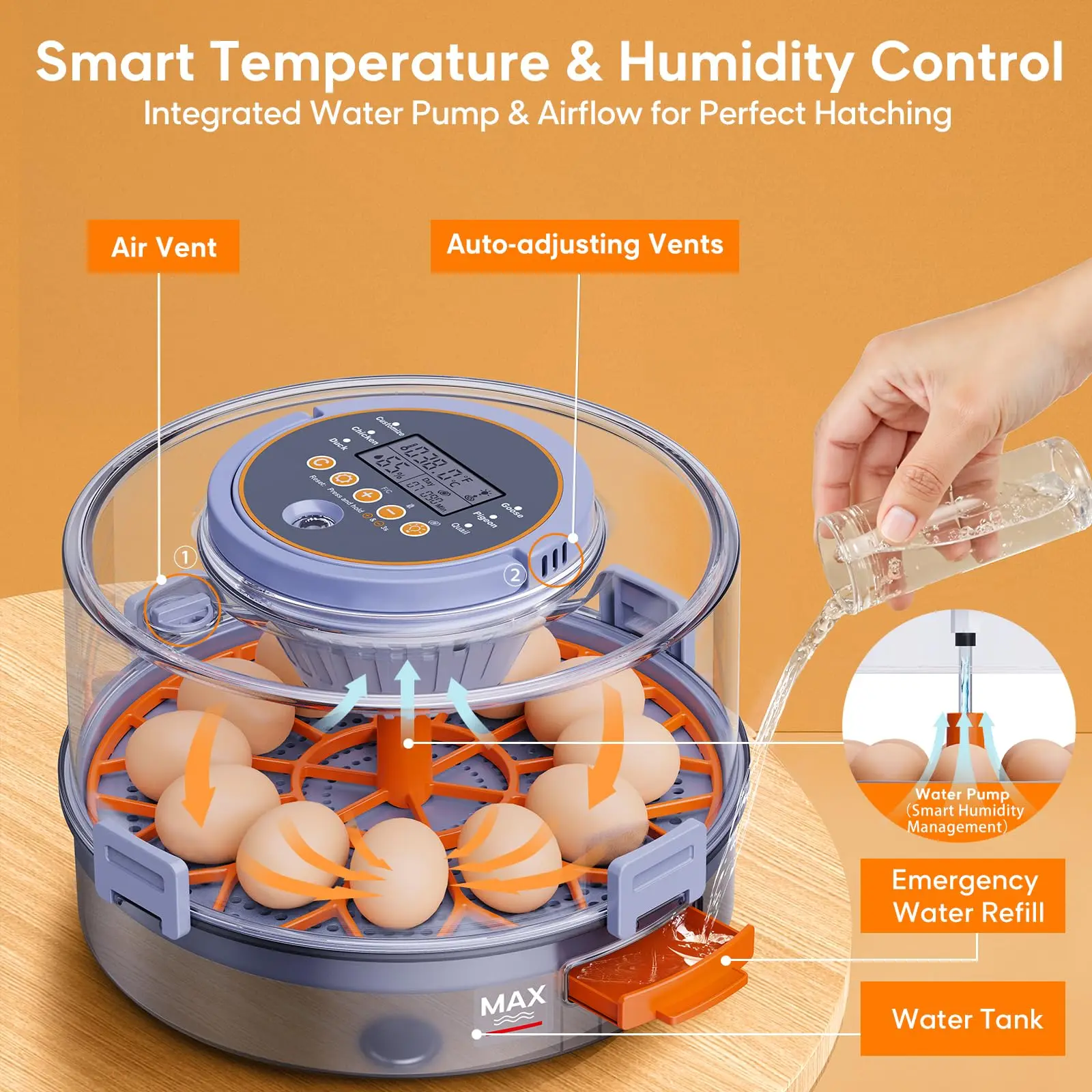 Egg Incubator with Automatic Egg Turning and Humidity Control, Intelligent Egg Incubator with Automatic Temp. Adjustment, 12 Egg 3