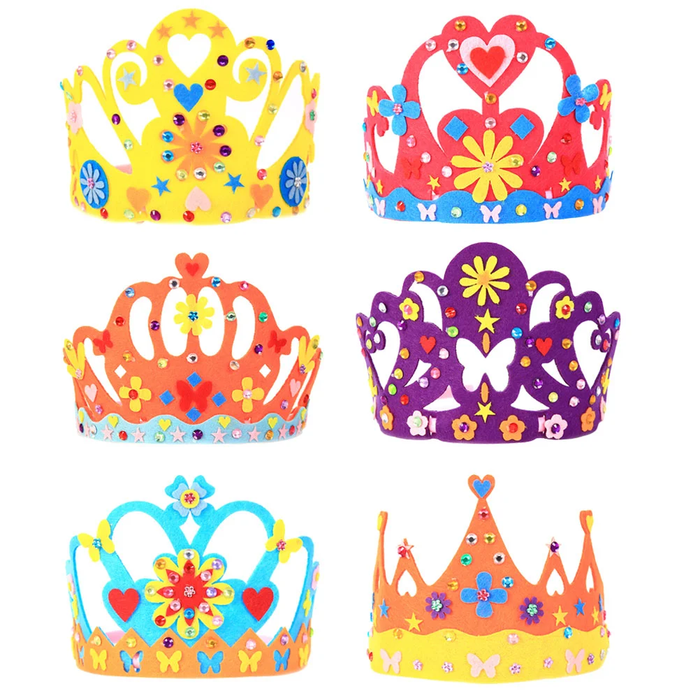 

6 Sets DIY Crown Kids Birthday Hat Headband Non-woven Headdress Making Material