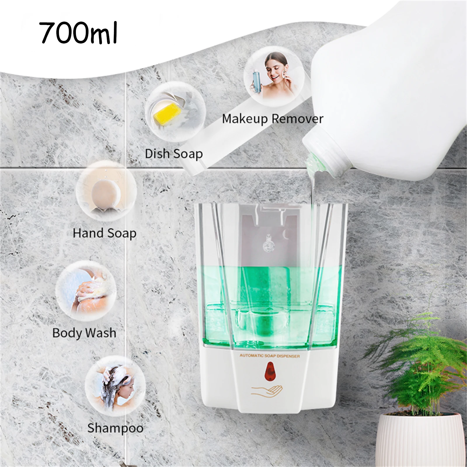 Automatic Hand Soap Dispenser 700mL/23fl.oz Wall-Mounted Touchless Sensor Pump Battery-Operated For Home Hotel Use Soap dispenser Soap pump Soap dispenser head Wall mounted dispenser