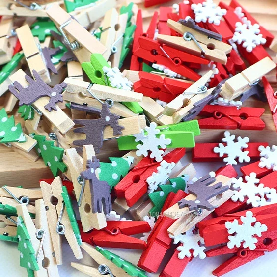 10pcs Christmas Wooden Clips New Year Party Decoration Photo Wall Clip DIY Christmas Ornaments Decorations for Home Xmas Tree