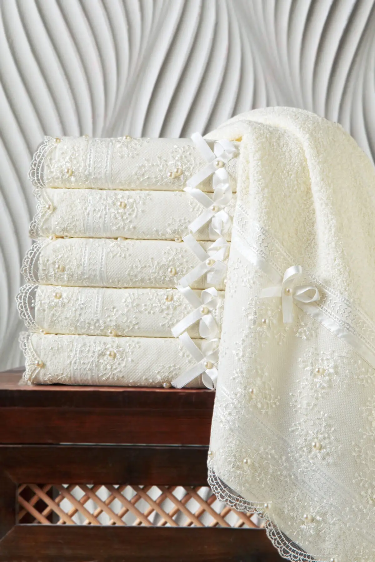 

Turkish Turkish Towel Set Towel Set 100% Cotton Beaded Guipure 6 Pcs Towel 50x85