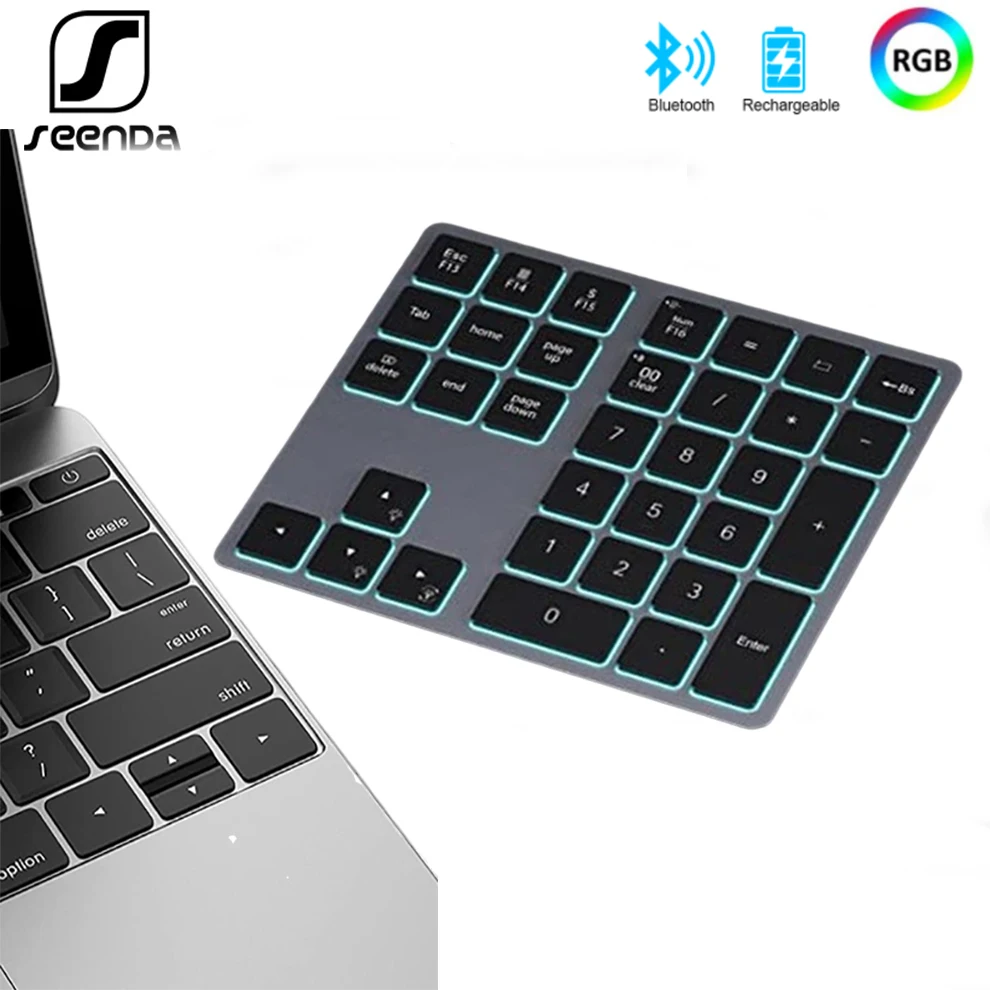 Seenda Teclado Numérico sem Fio da Almofada do Número de Bluetooth com Diodo Emissor de Luz Backlit 34 Numpad Chave e Mouse para Computador Portátil Desktop