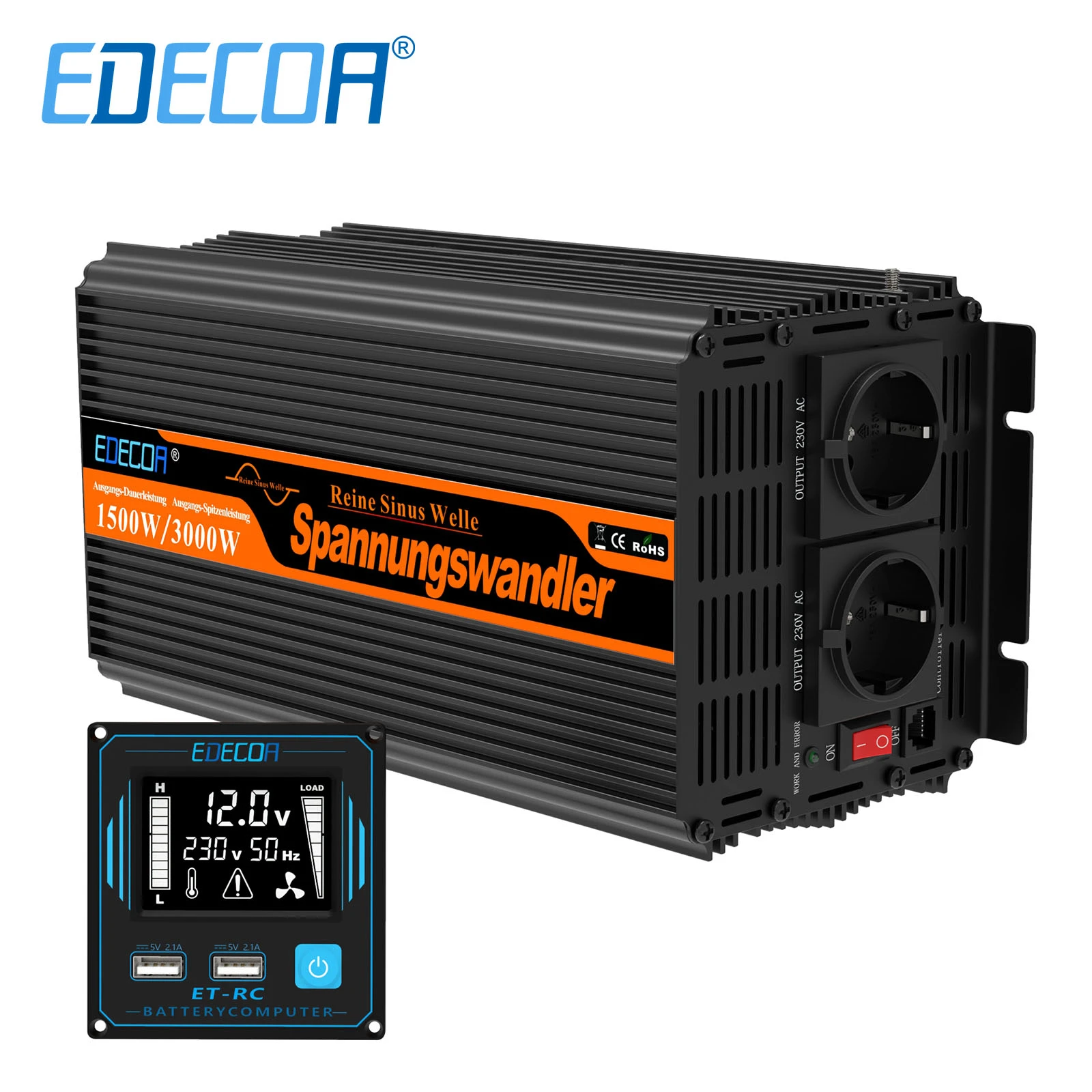EDECOA Convertidor 12v 220v Inversor 3000w Con CONTROL REMOTO Y 2x USB Inversor 12v 230v De Onda - Foto 5