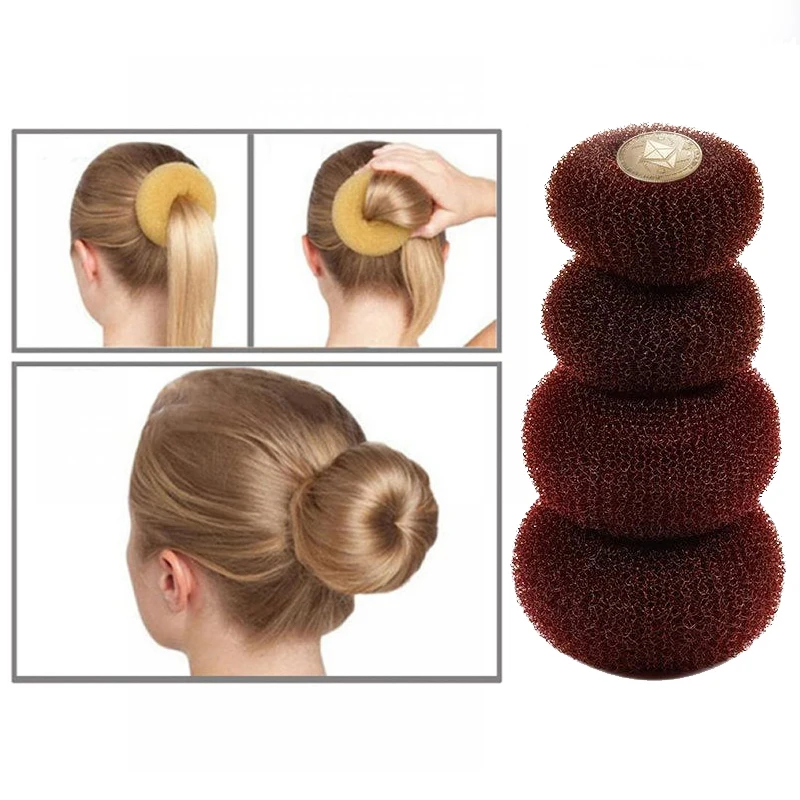 Brown 1Pc Dia 6-13cm Magic Hair Bun Maker French Elegant Women Ladies Girls Donuts Bagel For Rollers Styling Tools Accessories
