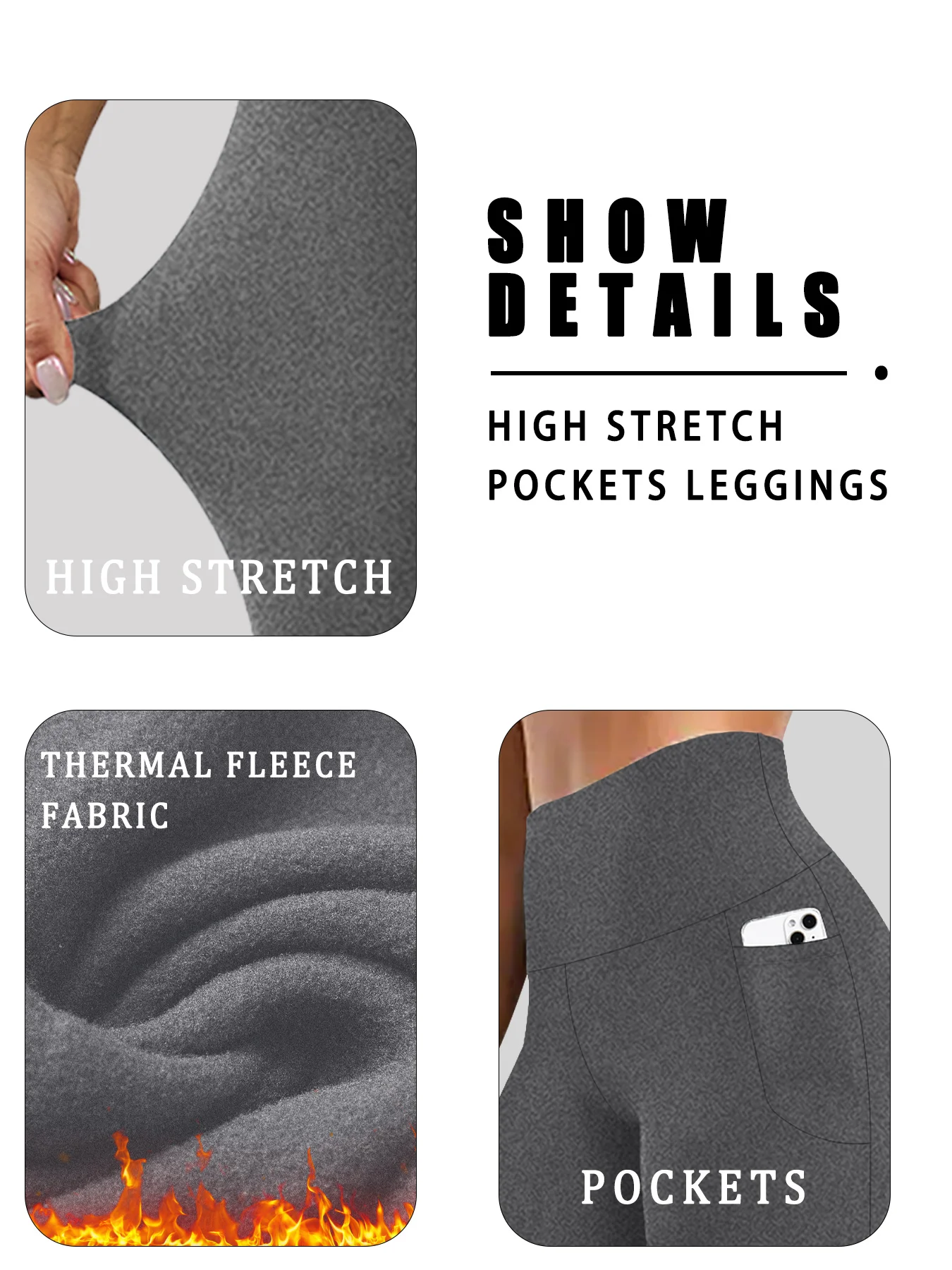 High Waisted Winter Leggings with Pockets for Women - Thermal Fleece Lined Tummy Control Thick Warm Tights Workout Running 3