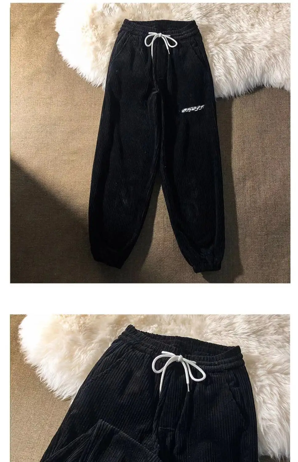 track pants White corduroy casual pants women's autumn and winter 2021 new Korean version of loose couple students all-match trousers tide jeans pant