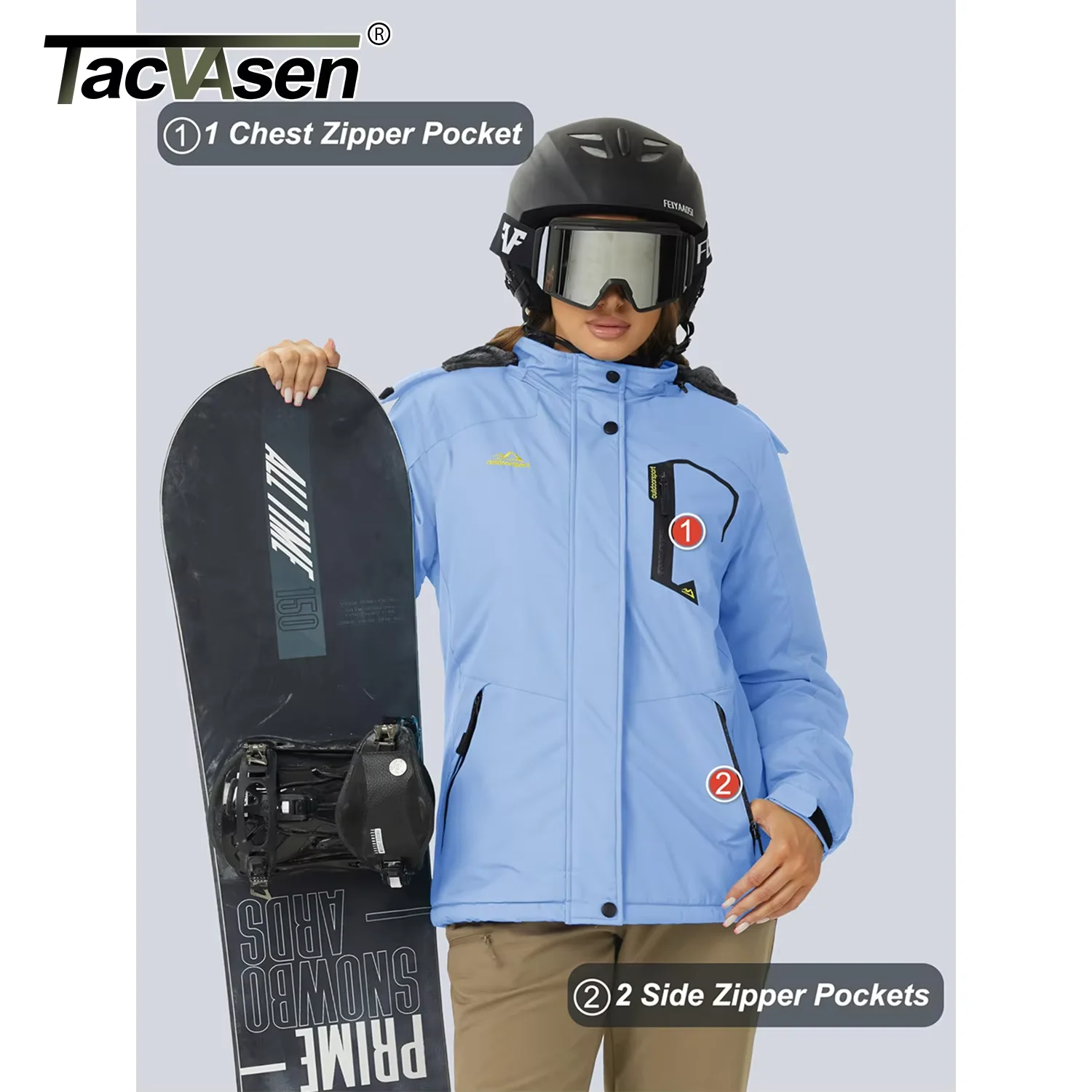 TACVASEN Women Winter Fashion Ski Snowboard Jacket Thermal Fleece Waterproof Fish Casual Work Rain Jacket Coat Windbreaker Parka 3