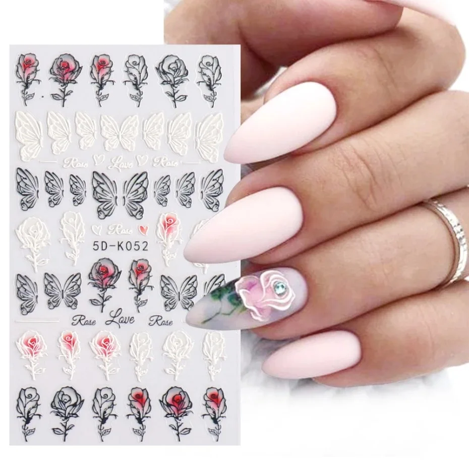 One Pcs Nail Relief Nails Art Stickers Lace Butterfly Flower Nails Art