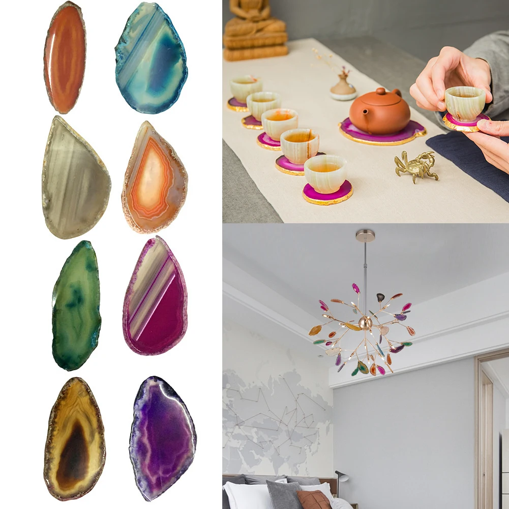 Natural Agate Geode Polished Irregular Crystal Slice Brazil Healing Reiki Stone Quartz Pendant Mineral Home Decor Random Color 3