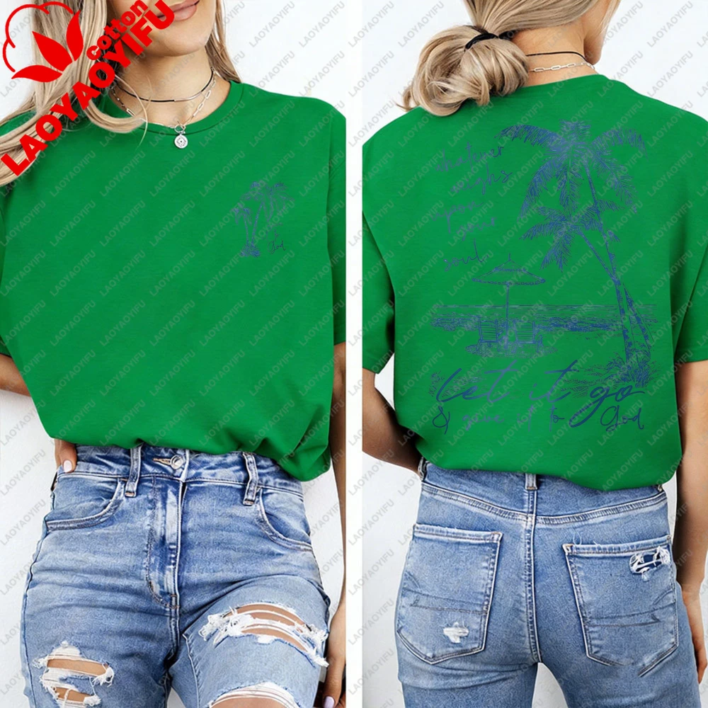 Tropical Palm Beach Women's Casual Cotton T-Shirt - Summer Fashion Top