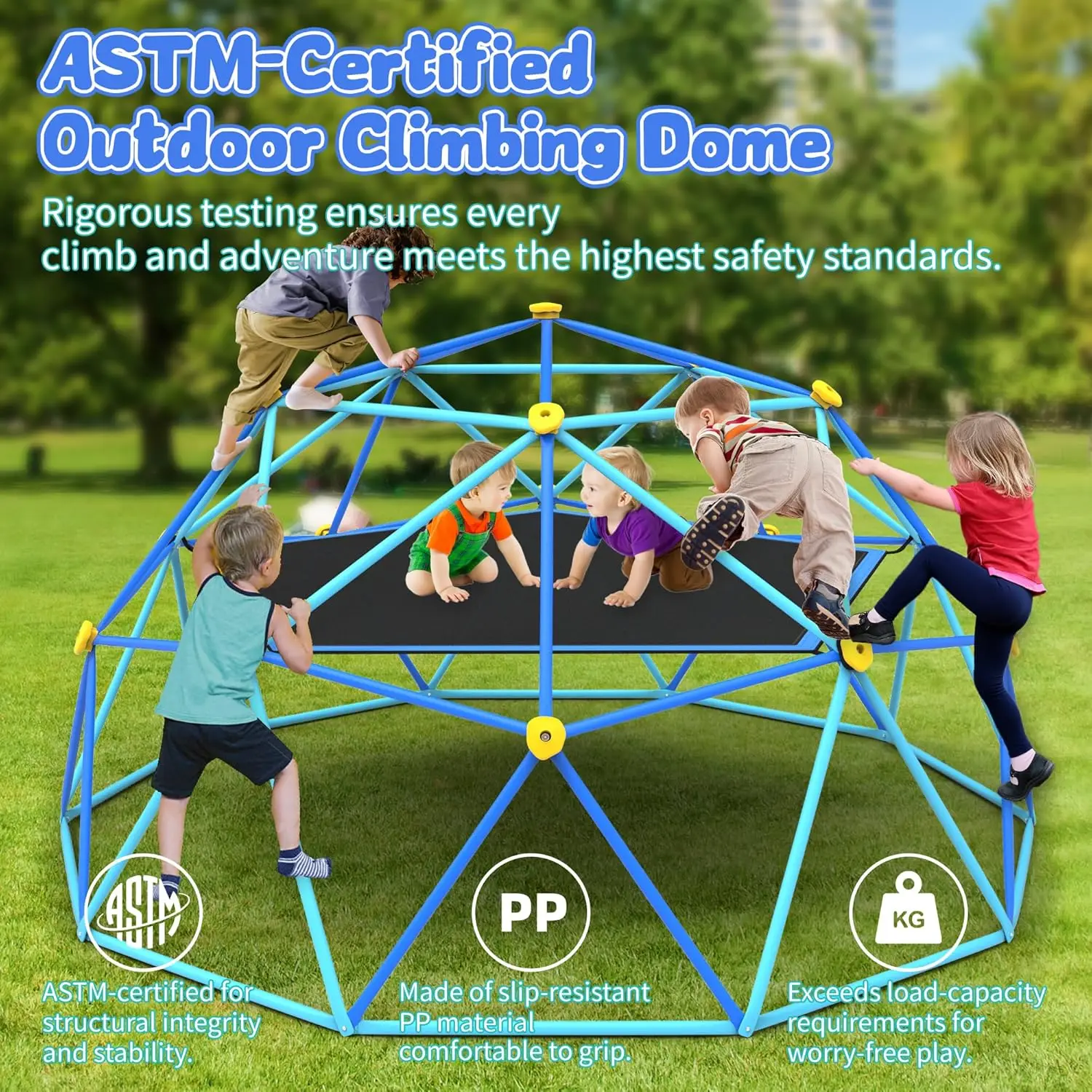 Gardenature 10FT Climbing Dome with Hammock and Swing, Outdoor Jungle Gym for Kids, Geometric Dome Climber Supporting 880 Lbs