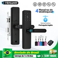 Fechadura eletrônica inteligente para porta, com impressão digital biométrica, cartão inteligente, senha, desbloqueio, usb, sem aplicativo, bloqueio de carga de emergência para casa