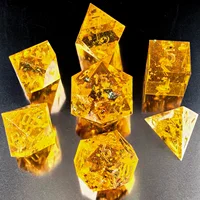 Unpainted Shimmery Sharp Edge DND Dice Set with Golden foil, Handmade 7 Piece Razor Edged Polyhedral RPG Dice Set 2