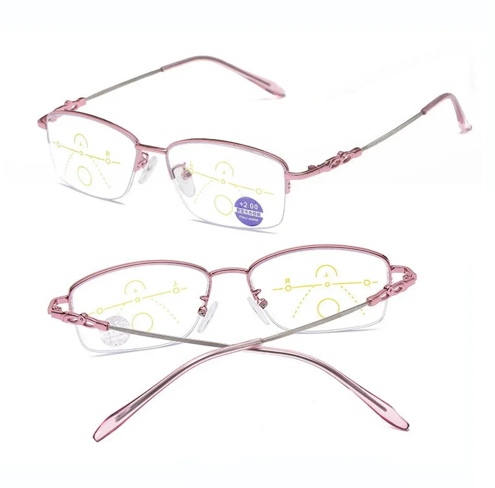 

Progressive Multifocus See Near and Far Reading Glasses Women Semi-rim High Quality Elegant Spring Hinges Anti Blu 1 2 3 to 4