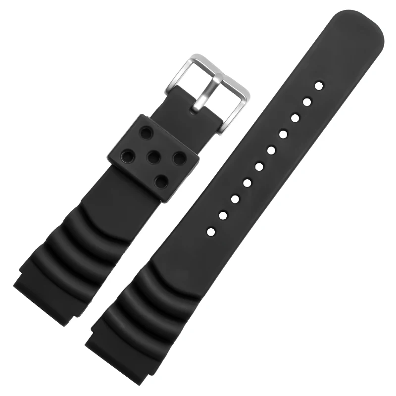 Durable Silicone Dive Strap – Black Blue Waterproof Watch Band with Pin Buckle
