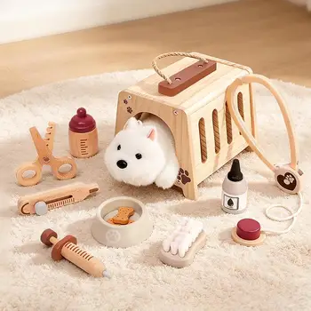Kit Medico Giocattolo in Legno per Bambini, Gioco Educativo per l'Interazione Genitore-Figlio, Set Gioco di Ruolo Dottore, Regalo