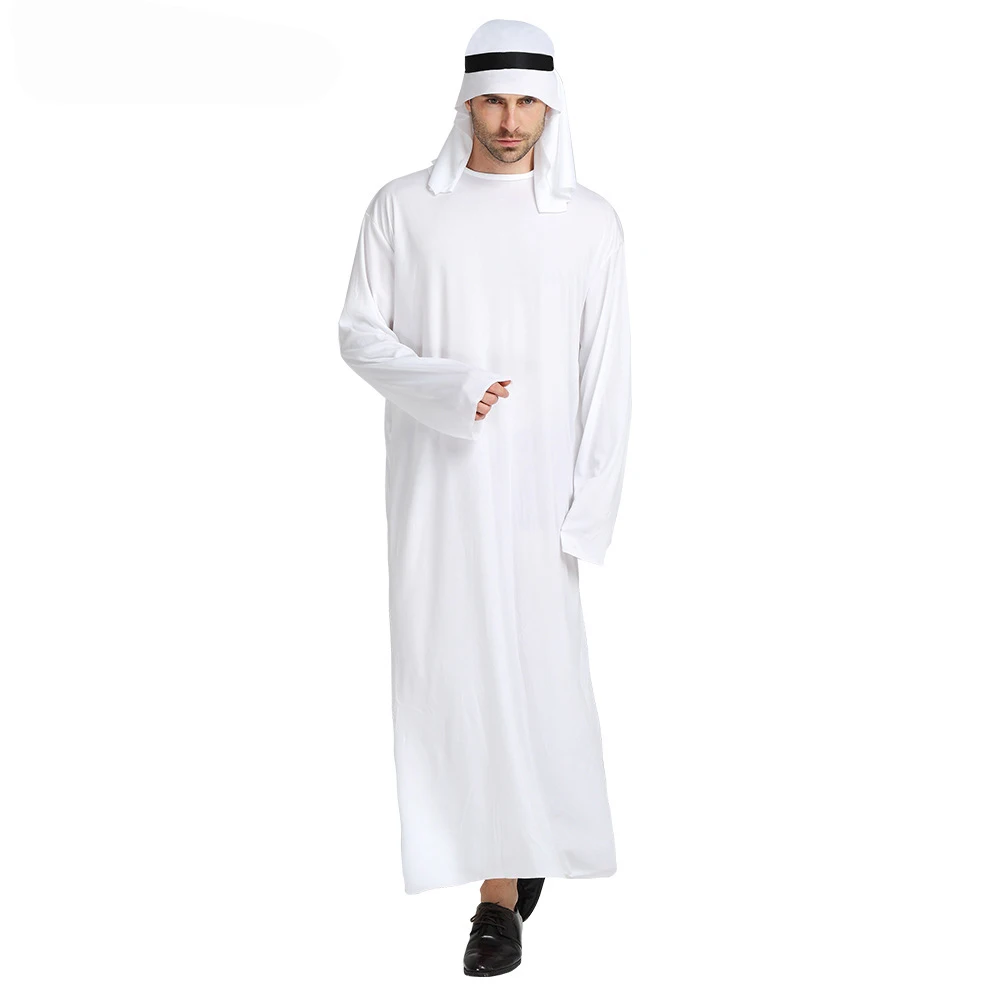 Arab Arabian Sheikh Costume for Adult Men Middle East Clothes Sultan White Robe Fantasia Purim Halloween Fancy Dress,cosplay costume,men festival costume set,men medieval costume