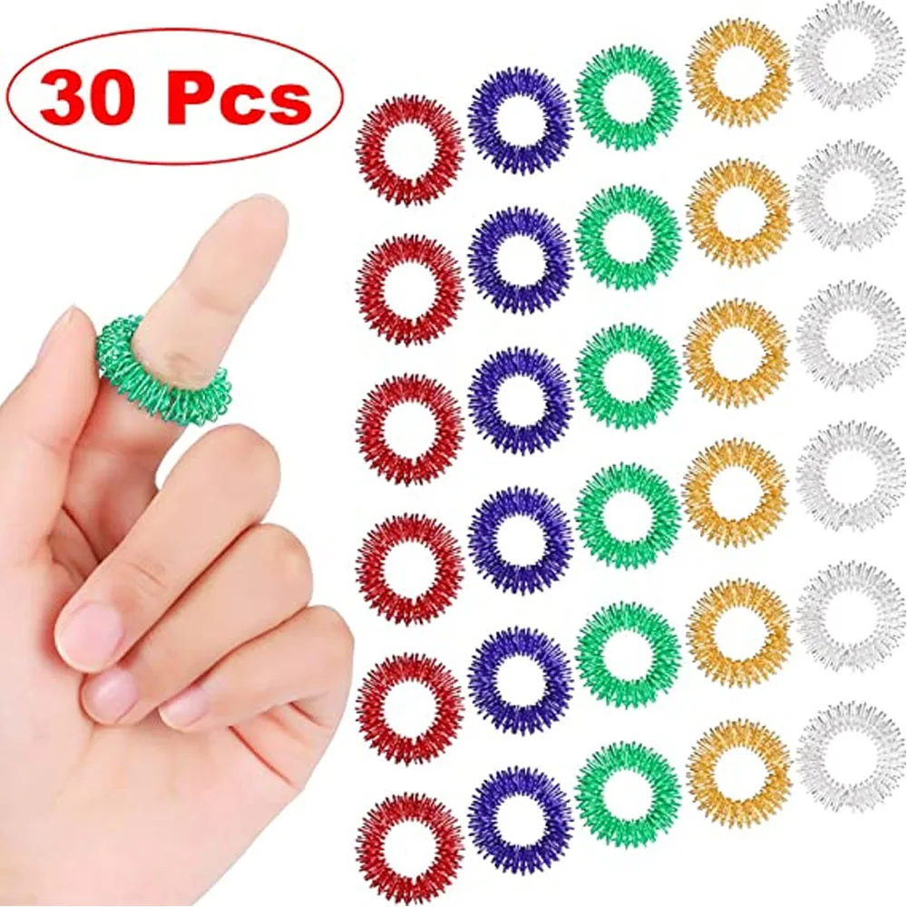 30Pcs Spiky Sensory Finger Rings, Spiky Finger Ring/Acupressure Ring Set for Teens, Adults, Silent Stress Reducer and Massager