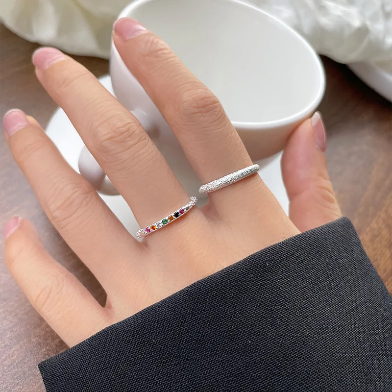 

925 Silver Ring Female INS Color Zirconium Jewelry Silver Ring Charming Jewelry for Girls