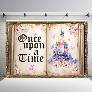 Once Upon A Time 사진 배경 성 꽃 나비 공주 생일 파티 장식 배경 사진 스튜디오