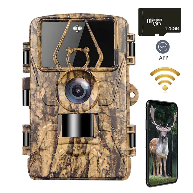 PR801W 8K WiFi Game Trail Camera Add 128GB Card 60MP APP Viewing for Outdoor Animal Hunting IR & Farm Wireless Monitoring