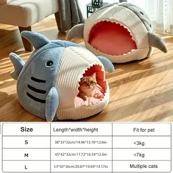 Warm Cat Beds Cartoon Shark Pet Cave Beds Sweet Kittens Basket Cushion Cat Pillow Mat Tent Puppy Nest Cave Pet Goods 6