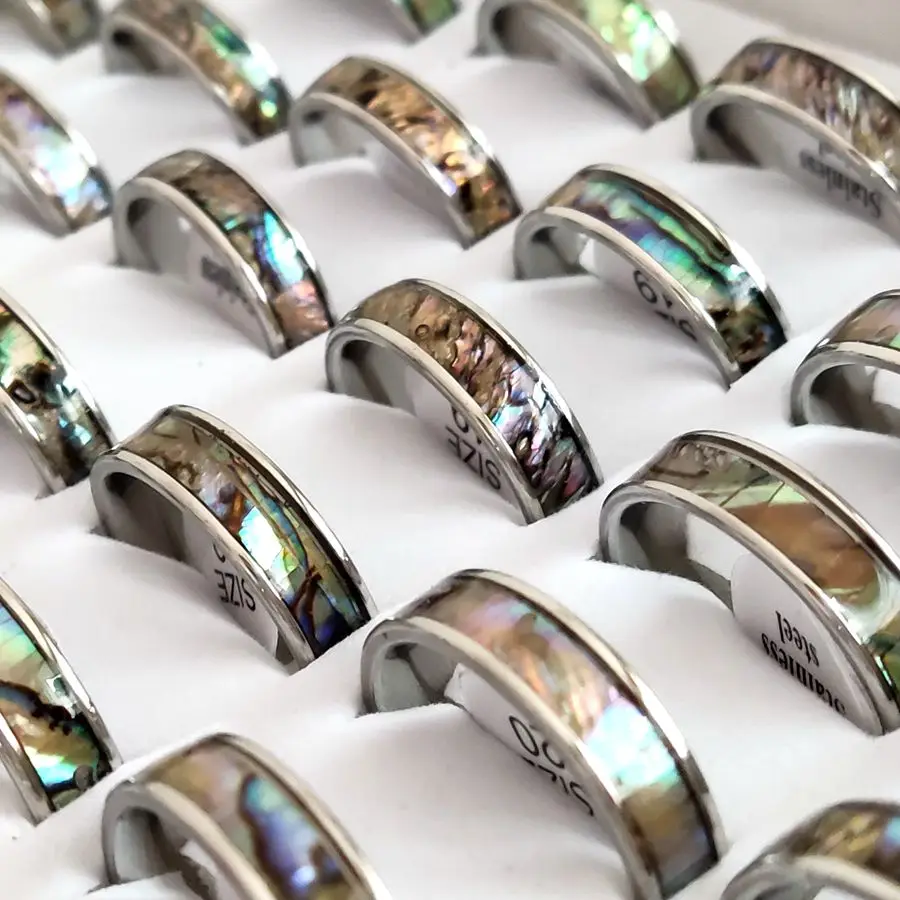 20pcs/lot Black Blue Quality Stainless Steel Bright Shell Band Ring Men Wedding Rings Women Party Jewelry 6
