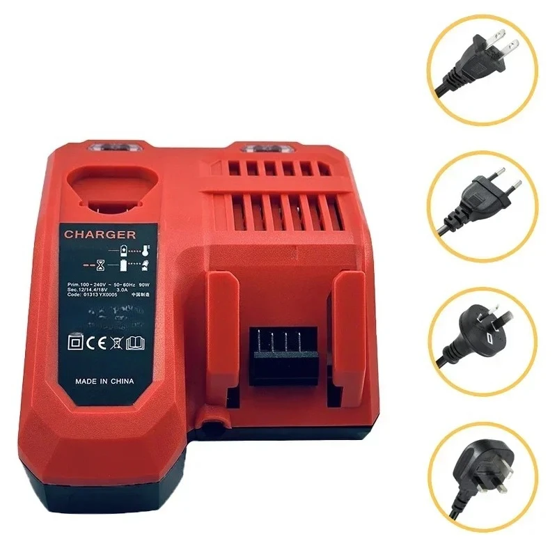 US/EU-Stecker 12V-18V Schnellladegerät für Milwaukee M-12-18/N-14-18 Werkzeug, Dual-Port-Multivolt-Li-Ionen-Akku M-12 18 Ersatz
