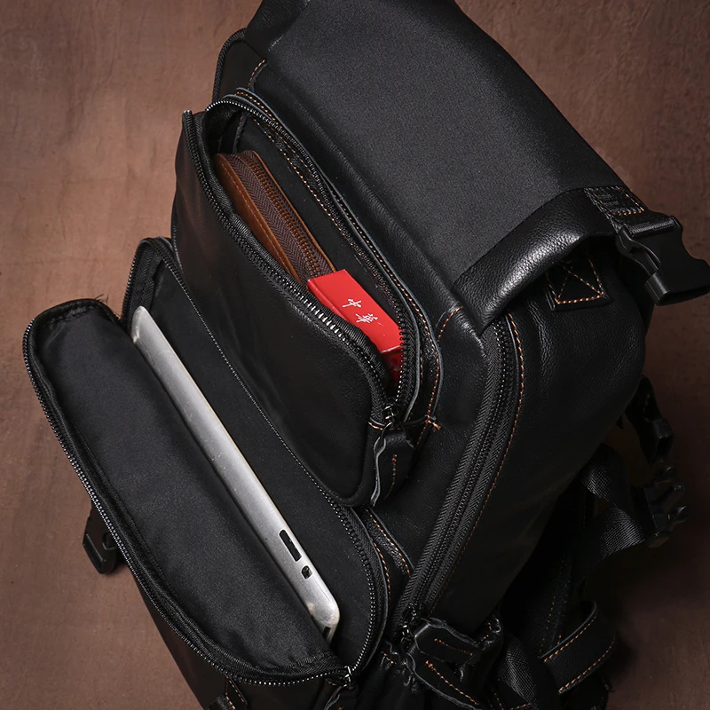 GURO Men's Genuine Leather Backpack Top Cowhide Outdoor Travel Bag Luxury Trendy Student School Bag Business Laptop Computer Bag 6