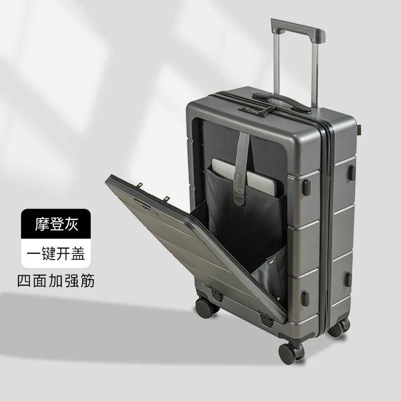PLUENLI Rechargeable Luggage Business Trolley Case Boarding Travel Luggage Front Opening Multifunctional