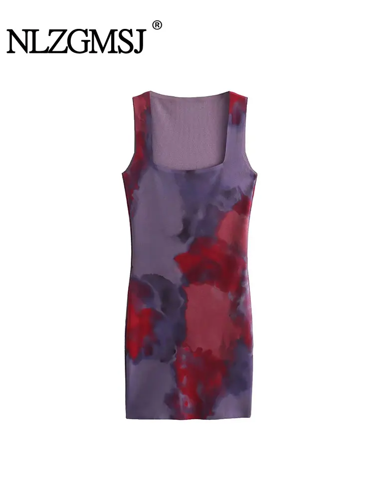 

Nlzgmsj TRAF 2023 Summer Women Print Sling Dress Fashion Contrast Color Sleeveless Off Shoulder Dresses