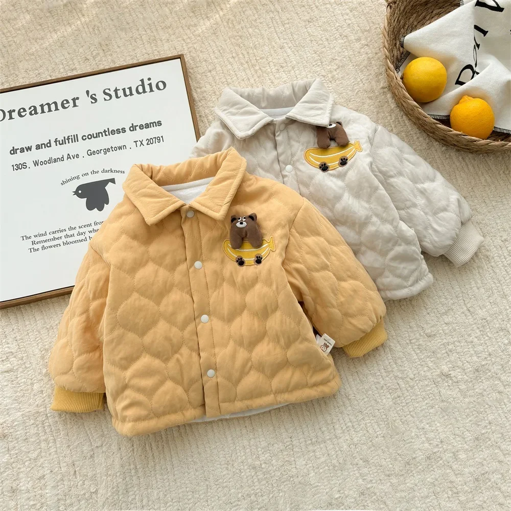 Winter New in Kids Baby Boys Warm 3D Cartoon Bear Top Outwear , Infant Toddler Pure Cotton Lining Jacket Coat 3M-3Y