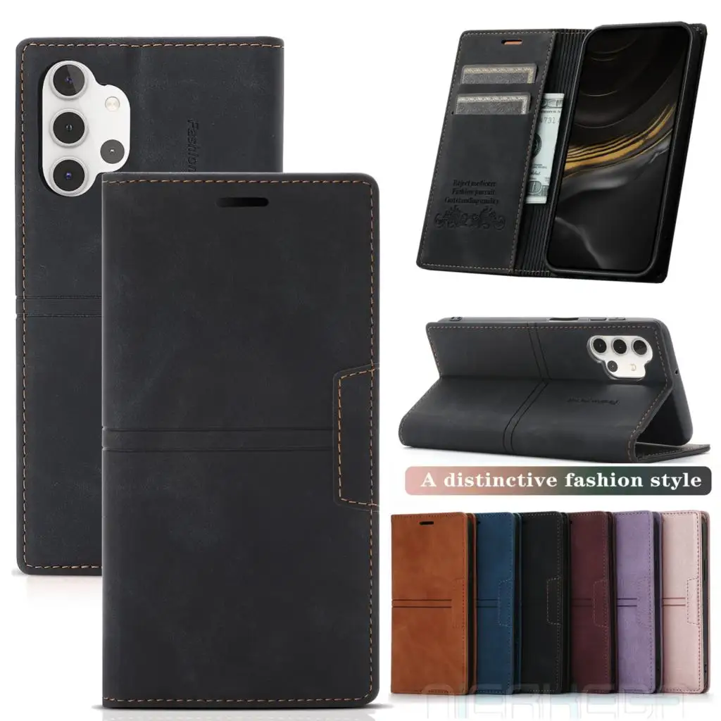 New Leather Flip Case for Samsung Galaxy A32 A22 A42 A52 A72 A82 A51 A71  A31 A41 A21 A02 S A70 A50 S21 S20 FE S10 Plus Wallet C