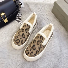 

Fluffy Platform Shoes Women Leopard Print Slip-on Loafers Winter Plush Warm Ladies Fashion Ankle Snow Boots zapatos de mujer