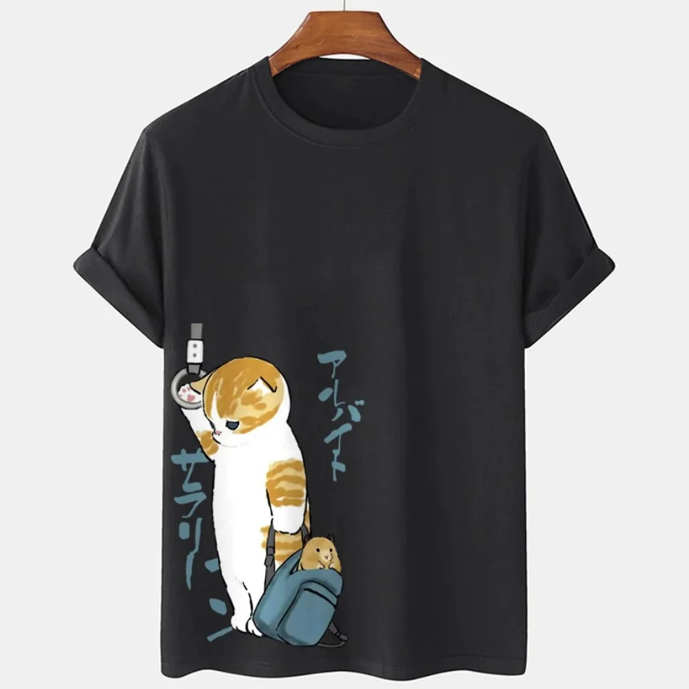 【CPGN STUDIO】ACT NICE CAT Short Sleeve T-shirt Cartoon Cat Men's T-Shirt Japanese Style Cat Print T-Shirts