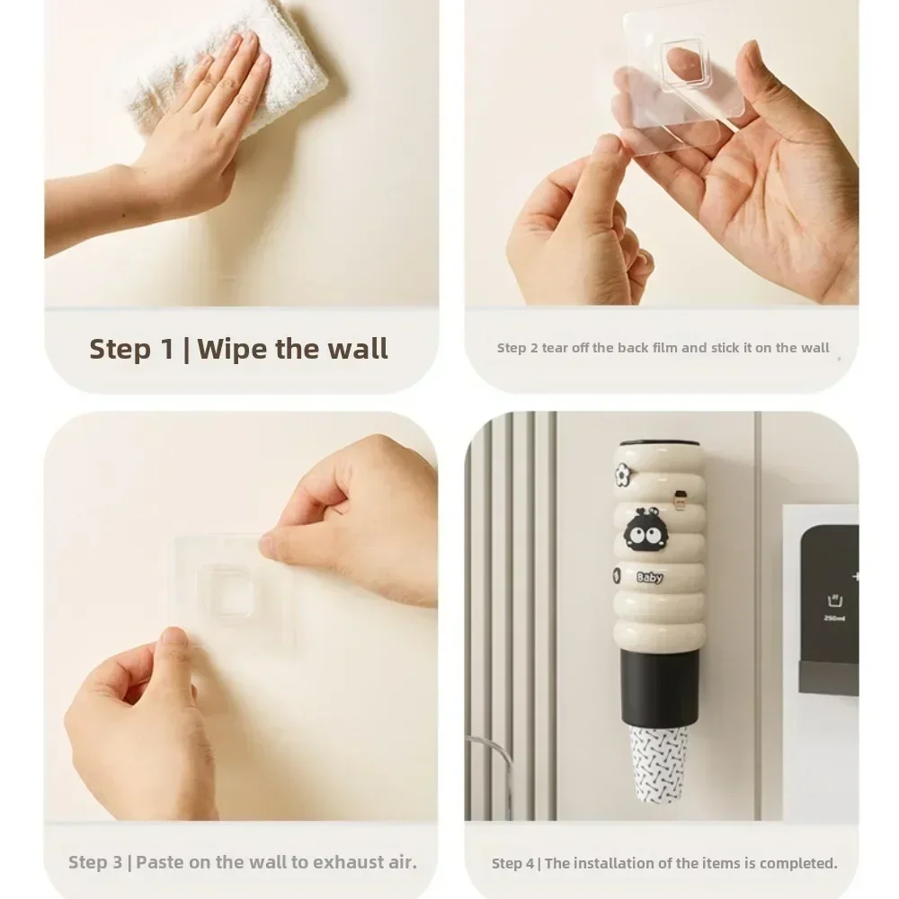 New Cartoon Wall Mounted Water Cup Holder, Disposable Cup Picker, Plastic Storage Rack, Household Shelf without Drilling