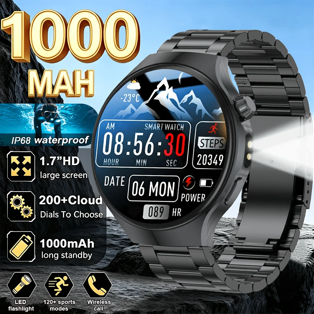 2026 New Military Smart Watch 1000Mah Battery Fitness Tracking 10ATM Waterproof Tactics Sport Flashlight call Bracelet For Men 1