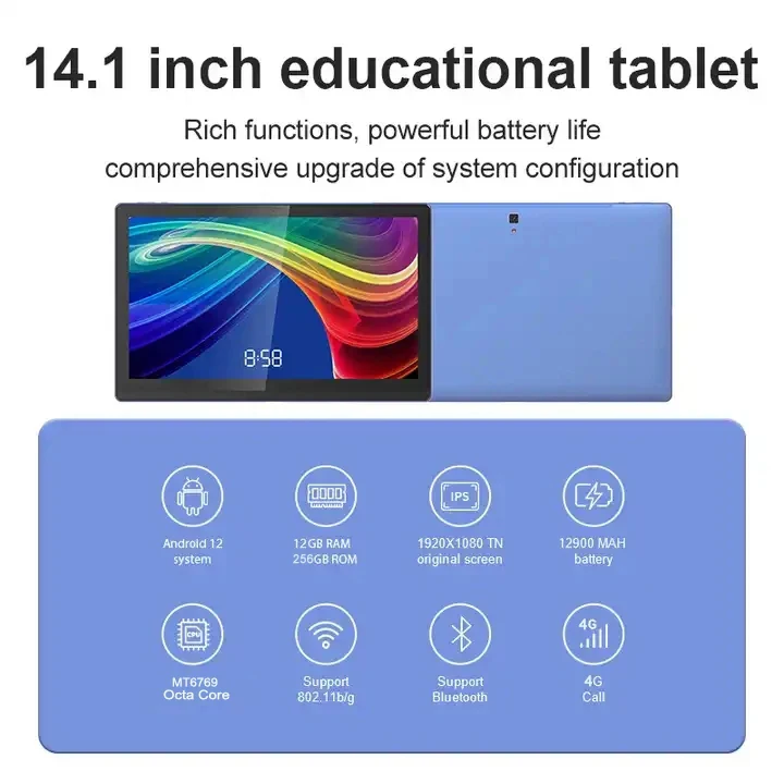 Large Screen 14.1 Inch Tablet Pc Android 12 tablet 12+256GB Phone Call Bluetooth 5G WiFi Pad For Educational/Sheet music/Kitchen 2