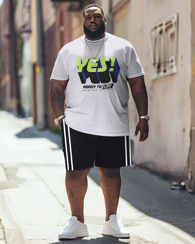 Biggmans Two Piece T-Shirt Sets for Men's Clothing Struggle Letter Print Top Large Shorts Round Neck Big Plus Size Suit L-9Xl