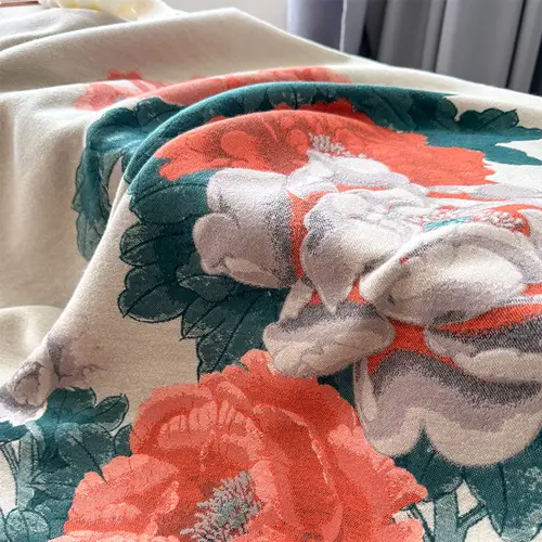 Fashion Peony Flower Print Shawl Women Imitation Cashmere Warm Scarf Autumn Winter Double Sided Ladies Pashmina Cape Cloak - Image 6