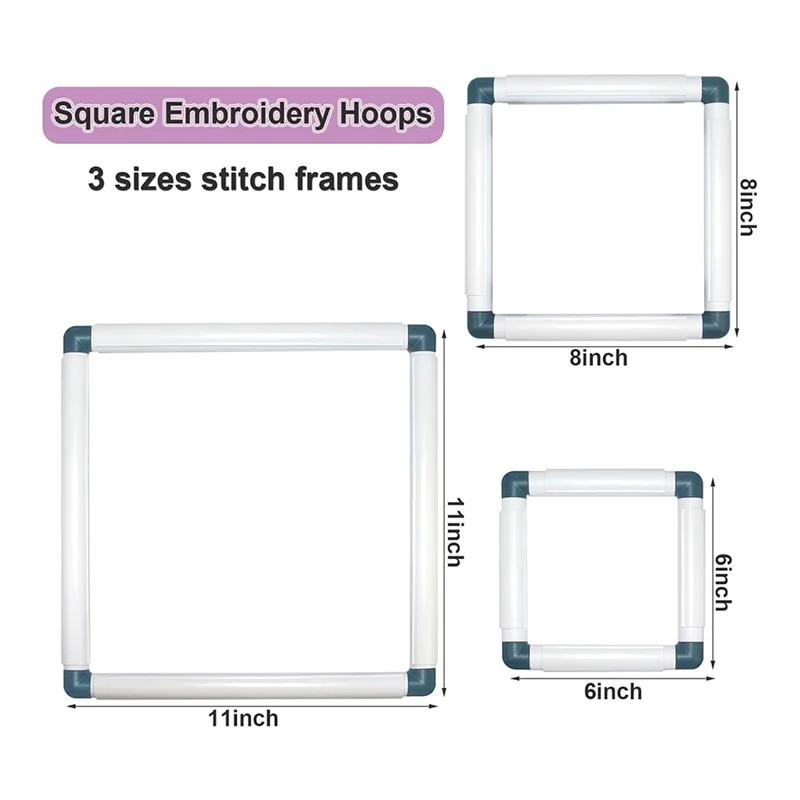 Square Embroidery Hoops Cross Stitch Hoops Embroidery Hoop Frame Punch Needle Quilting Fram 3-Pack Blue