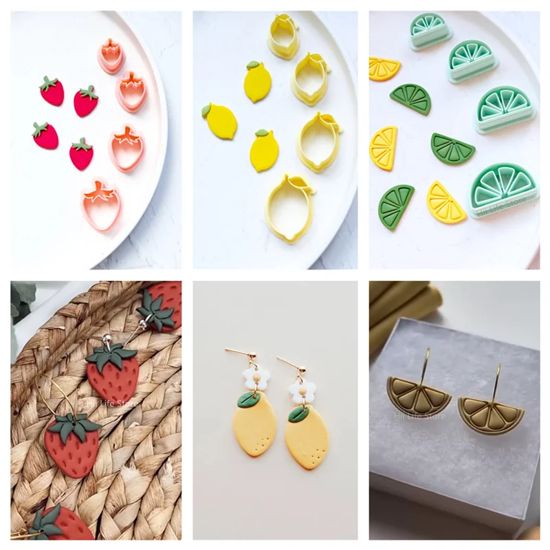 

Fruit Shape Soft Pottery Earrings Polymer Clay Cutter Lemon/Strawberry/Avocado Cute Mould for Earring Jewelry Pendant Making