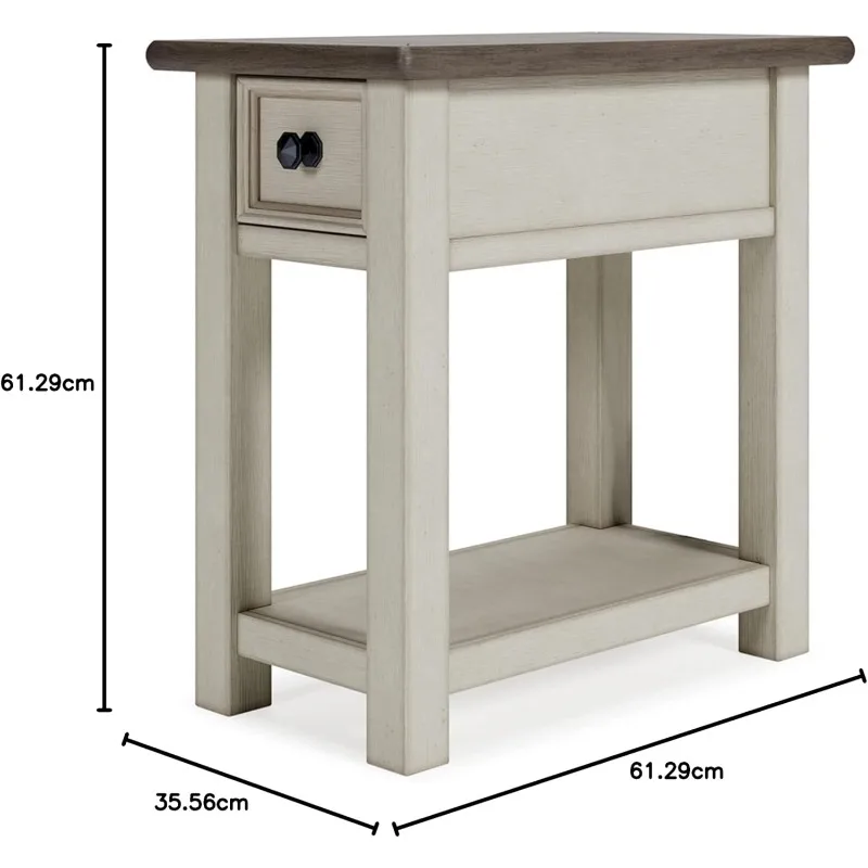 Bolanburg Farmhouse Chair Side End Table, Light Brown & Whitewash 3