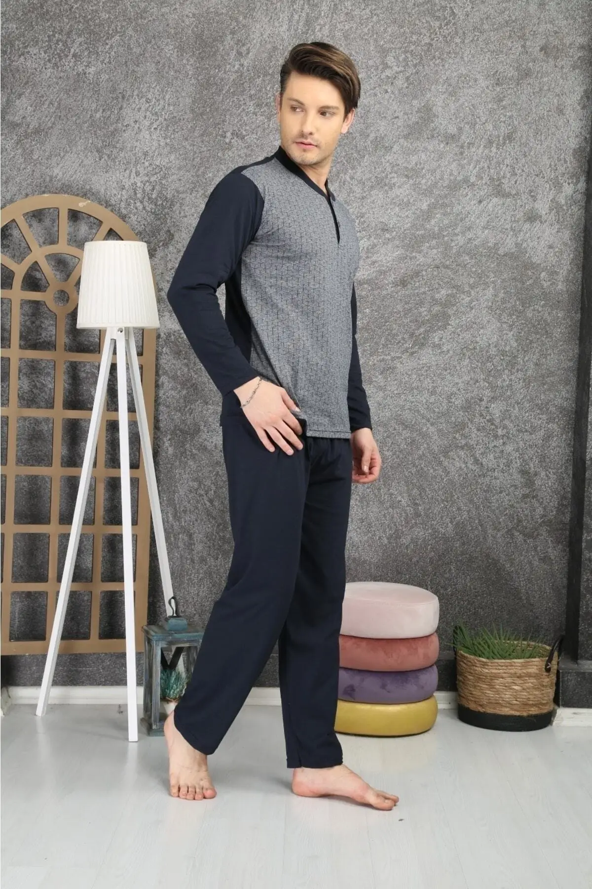 100% Cotton Single Jersey Jacquard Men's Pajama Set 1001