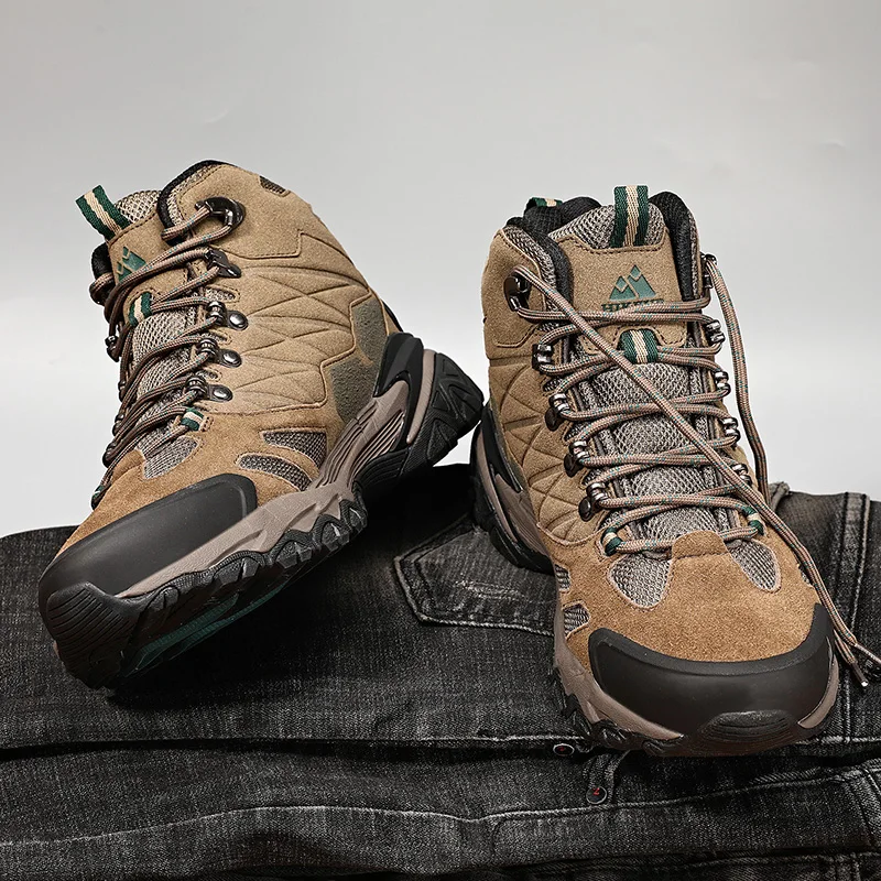 HIKEUP Men's Outdoor High-Top Suede Trekking Boots - Rainproof Tactical and Combat-Ready