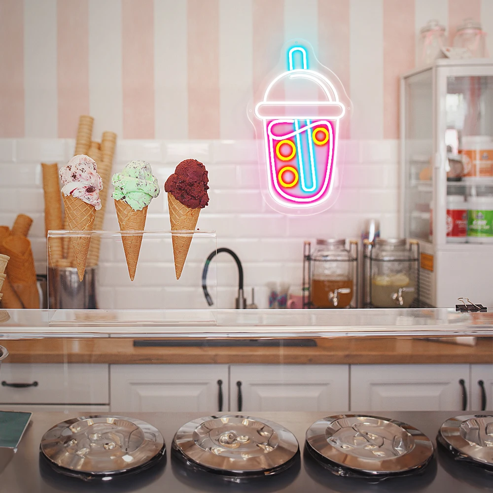 Led Neon Sign Lights Boba Milk Tea Shop Neon Led Sign Pantry Room Decoration Wall Hanging Neon Light Sign For Cafe Restaurant